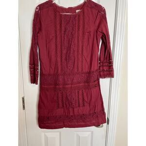 Abercrombie & Fitch Womens Lace/Crochet Shift Dress Size Small Burgundy Peasant